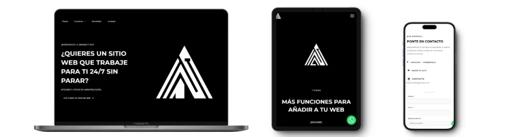 Página web mostrada en ordenador, tablet y móvil