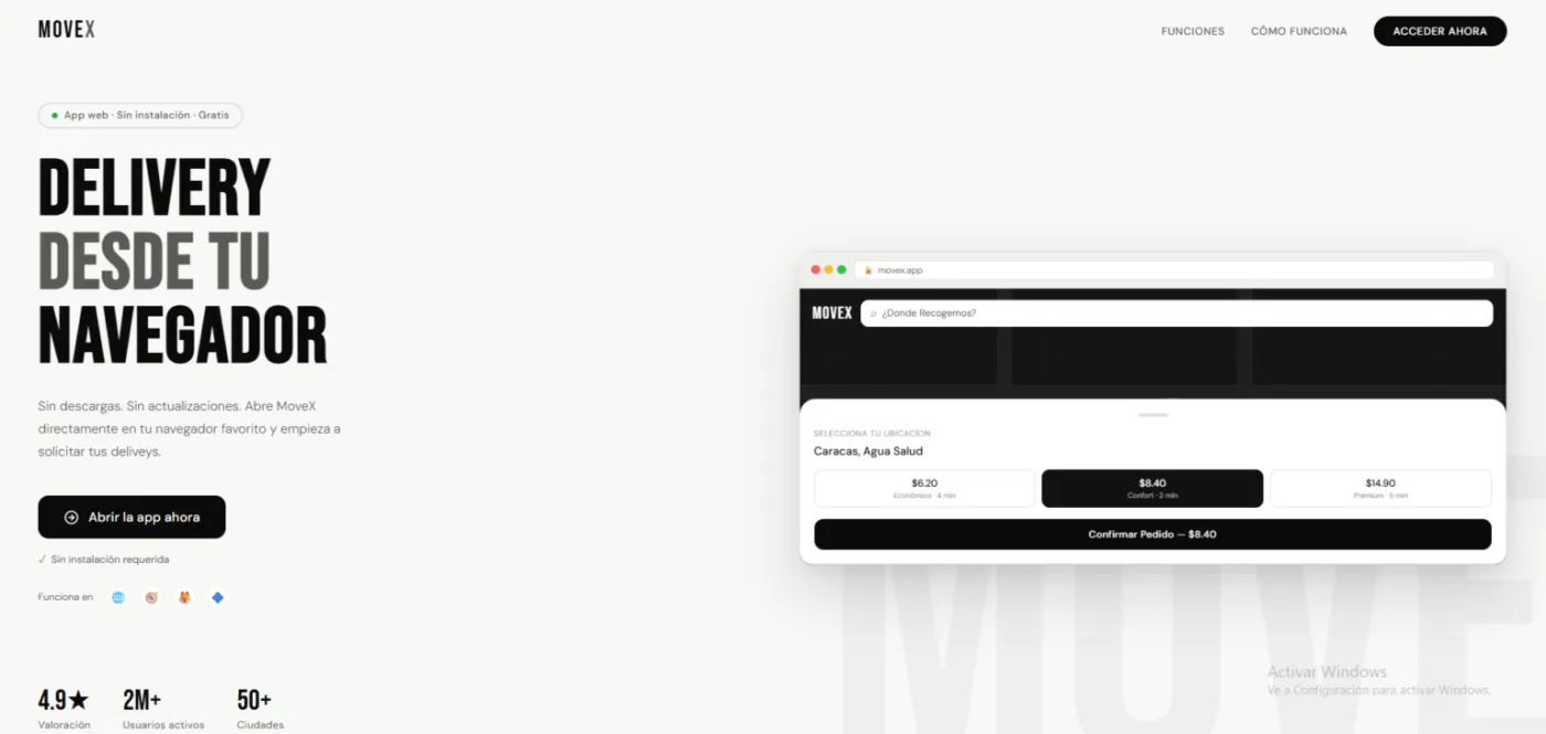 Plataforma web y app de delivery MoveXS desarrollada por AMarketingDynamics