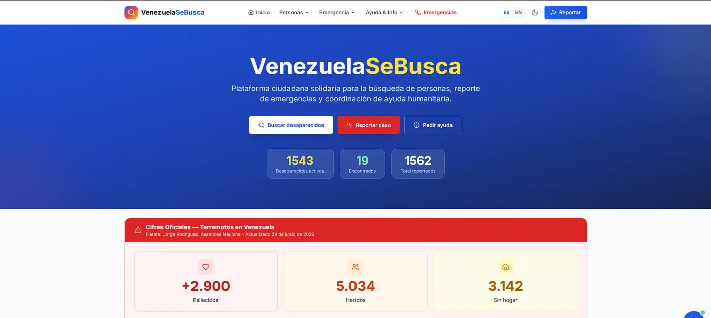 Plataforma ciudadana VenezuelaSeBusca para búsqueda de personas y coordinación de ayuda humanitaria